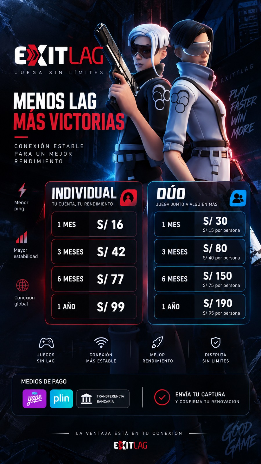 Promoción ExitLag con planes Individual y Dúo